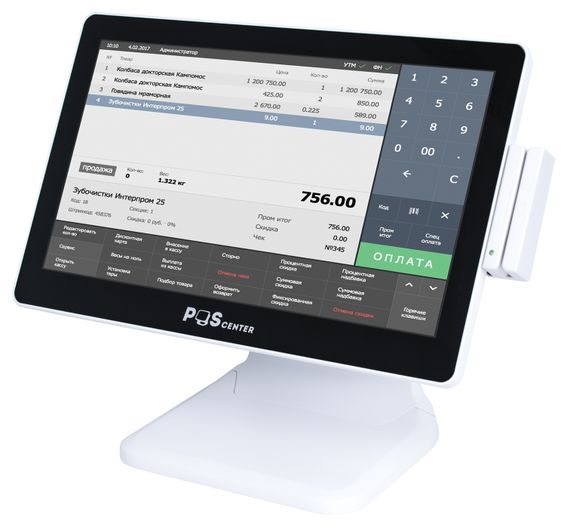Сенсорный моноблок POScenter Atlas (15.6&quot;, PCAP, AG-J4125, RAM 8Gb, SSD M2 SATA 128Gb, MSR) стенд NS, БЕЛЫЙ, Windows 10 IoT Embb