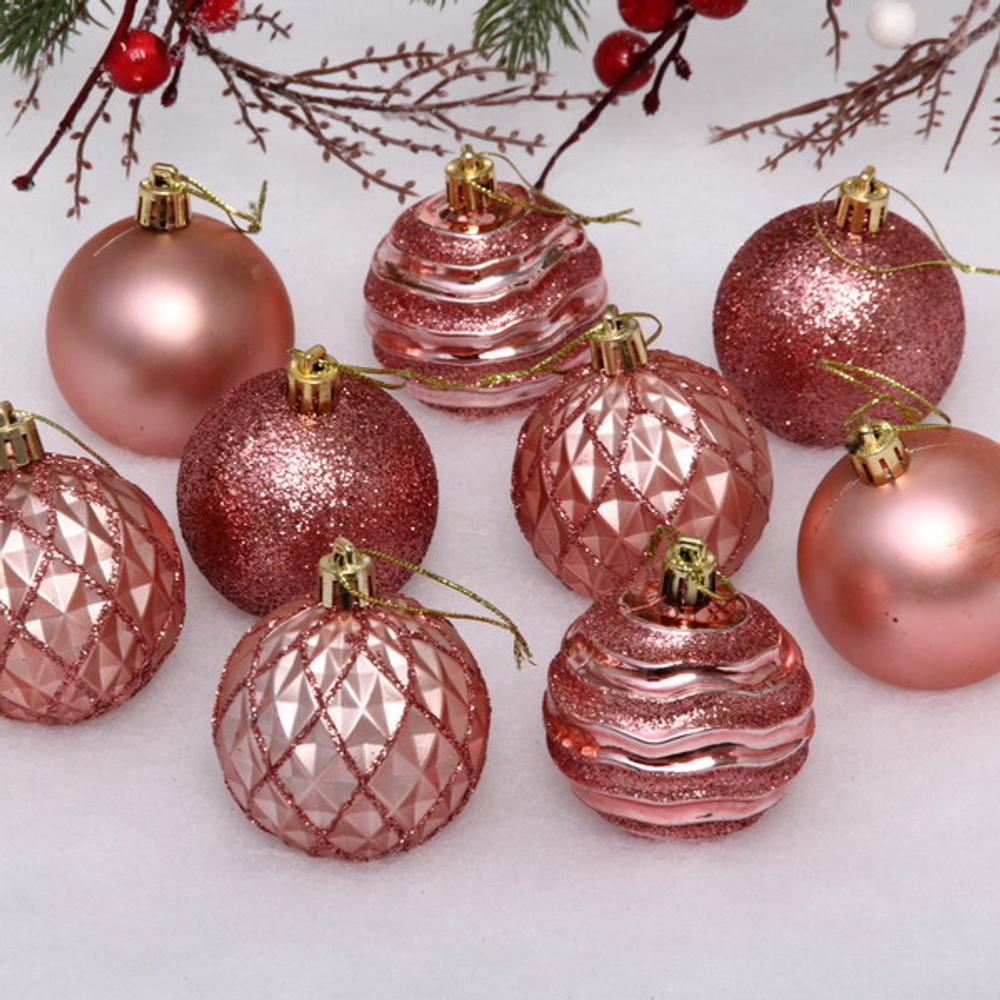 Набор шаров «Diamond shine» 6 см (9 предметов), розовое золото