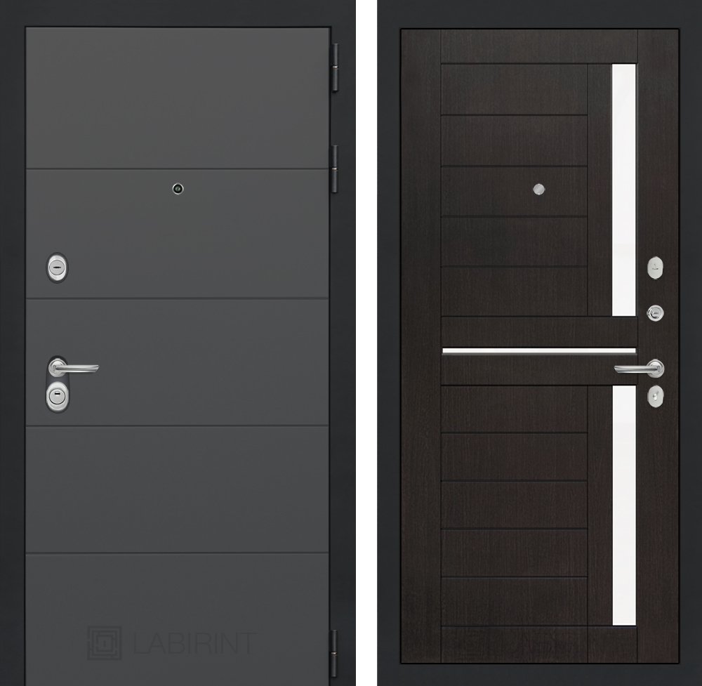 Дверь входная Лабиринт ART Графит 02 - Венге, стекло белое металлическая
