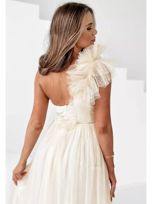 кремовое макси платье из тюля с цветочком * грэйс *