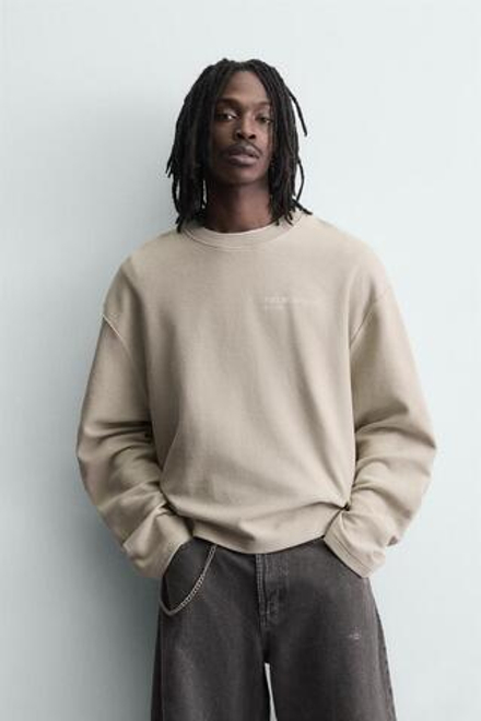 ZARA ТОЛСТОВКА С УЗОРОМ И ПРИНТАМИ, ПЕСОЧНЫЙ