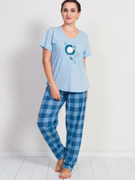 Женский комплект с брюками в крупную клетку (Размер: 4X) (Цвет: ярко-розовый)