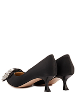 Женские туфли из кожи чёрные с бантом и камнями