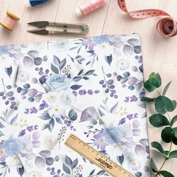 Ткань шелк Армани сиреневый букет на белом фоне