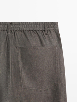 Massimo Dutti Льняные брюки-джоггеры, серо-зеленый