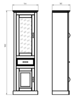 Шкаф витрина 55х38х180, Ландхаус, стеклянная, с ящиком и с 2 дверями, буфет для кухни столовой, массив сосны, белый, Dipriz