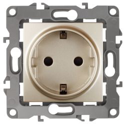 12-2102-04 ЭРА Розетка 2P+E Schuko со шторками, 16A-250В, IP20, Эра12, шампань | Розетки и выключатели