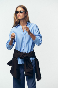 ZARA БАЗОВАЯ РУБАШКА, НЕБЕСНО-ГОЛУБОЙ
