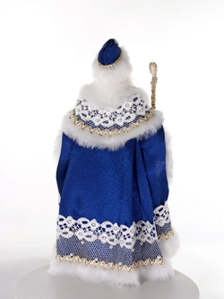 Фарфоровая кукла коллекционная Дед Мороз в кружевной шубе. Новогодняя игрушка под ёлку ручной работы