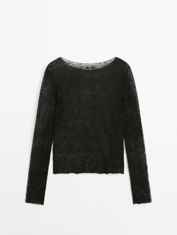 Massimo Dutti Свитер с ажурным узором, темно-зеленый