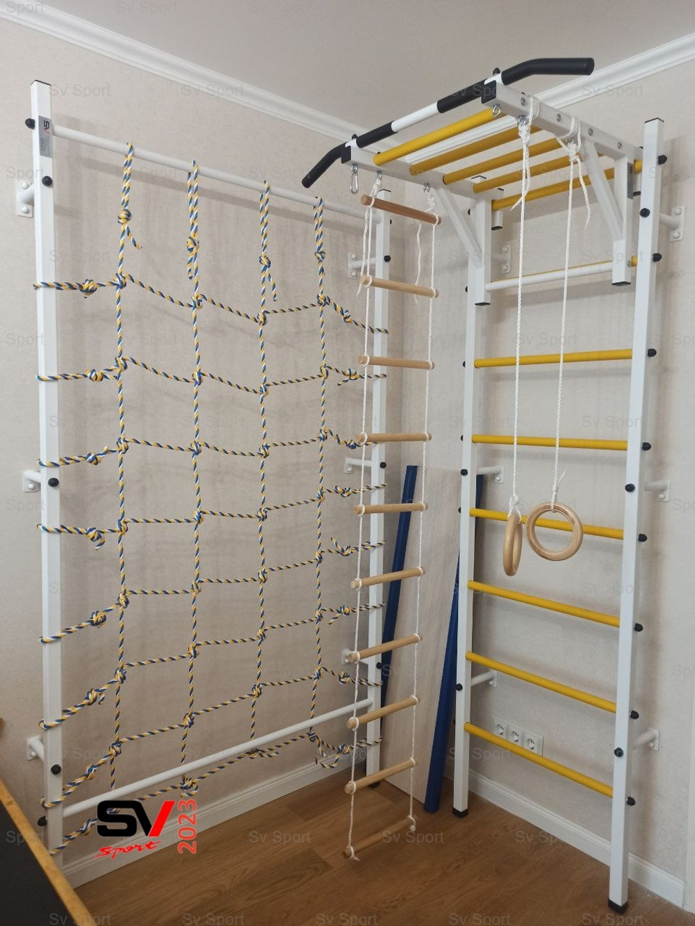 Монтаж шведской стенки Sv Sport с канатным лазом в бетонные, кирпичные стены