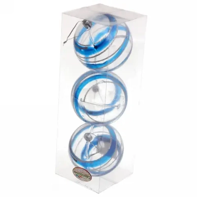 Новогодние шары 8 см (набор 3 шт) «Сказочный узор», голубой/серебро