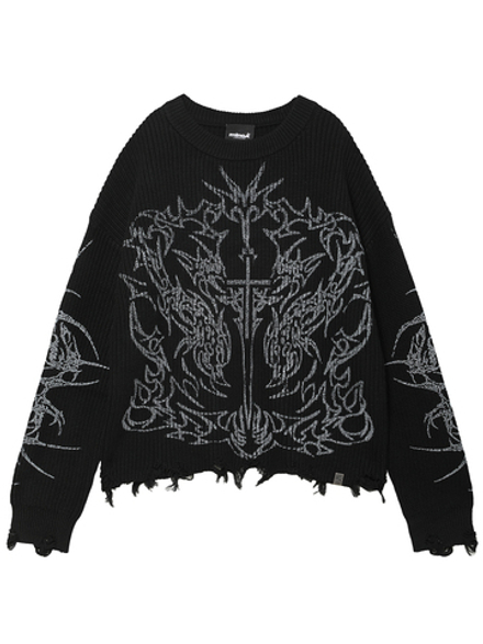 Свитер Вязаный (Round-neck) Skyra Black Washed Sigil Cross Graphic Sweater
