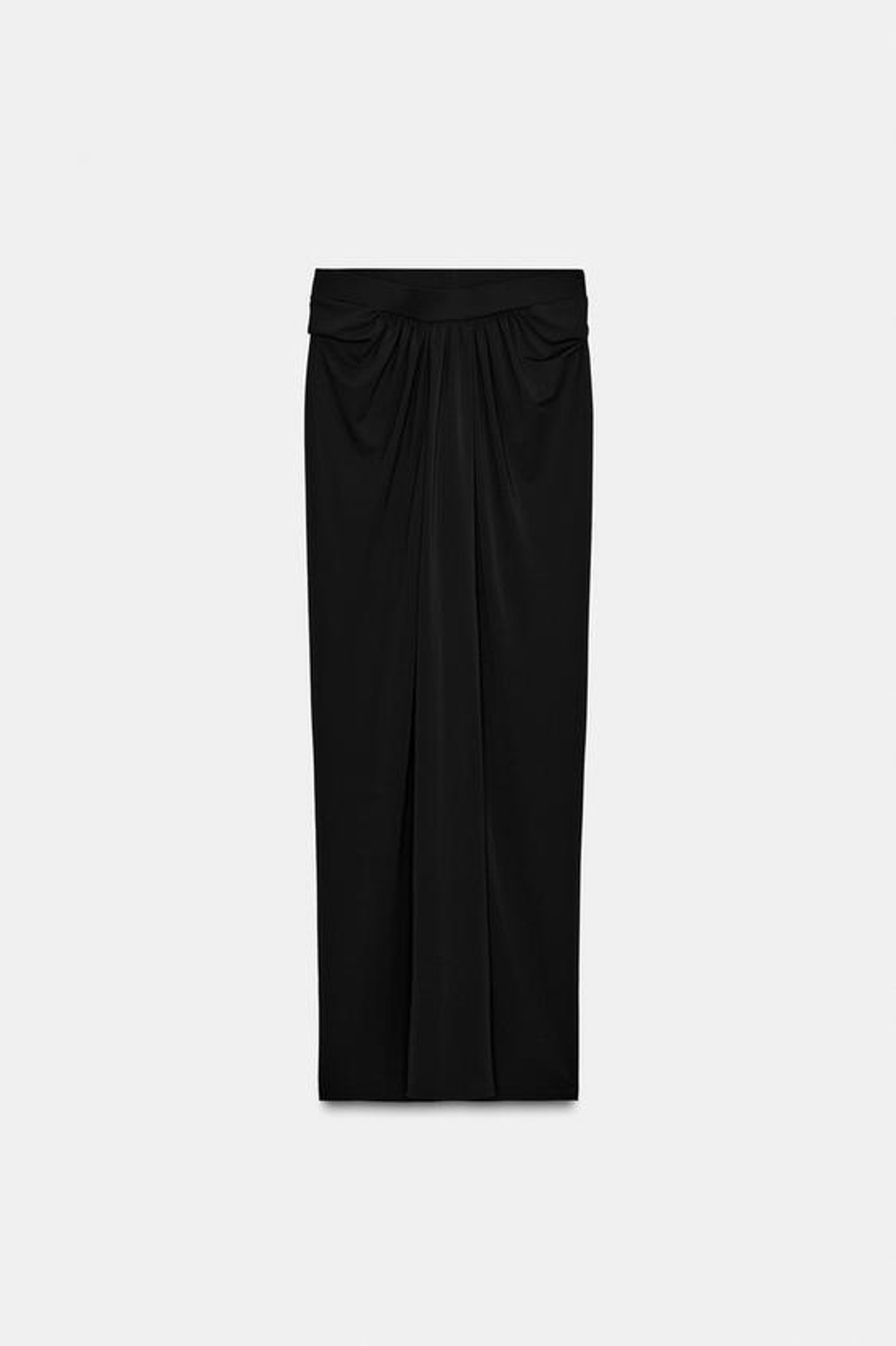 ZARA ДЛИННАЯ ЮБКА ИЗ КРЕПА СО СБОРКАМИ, ЧЕРНЫЙ