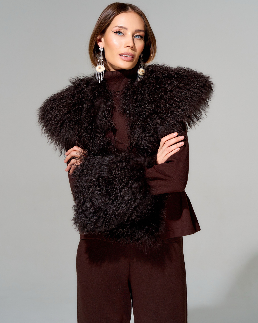 Кардиган с отделкой мехом ламы