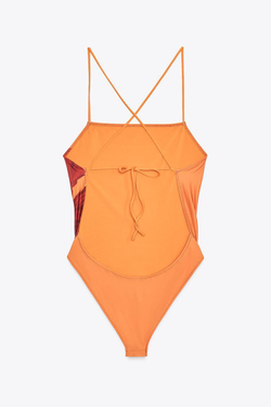 ZARA КУПАЛЬНИК С ЦВЕТОЧНЫМ ПРИНТОМ, ОРАНЖЕВЫЙ