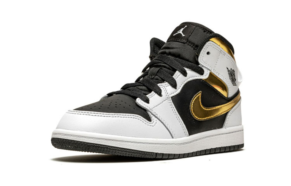 Middle-aged children Jordan Air Jordan 1 comfortable and casual shock absorption non-slip wear-resistant mid-top retro basketball shoes black and white gold