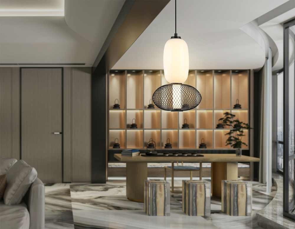 Светильник светодиодный подвесной LH11007 BK/FR черный/белый матовый 15W 3000K D220*350