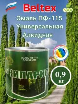 Краска Эмаль зеленая /кипарис/ ПФ-115 Белтекс 0.9 кг по дереву, металлу, кирпичу и бетону, для наружных и внутренних работ