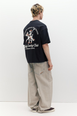 PULL&BEAR Футболка с принтом «Goofy», темно-синий