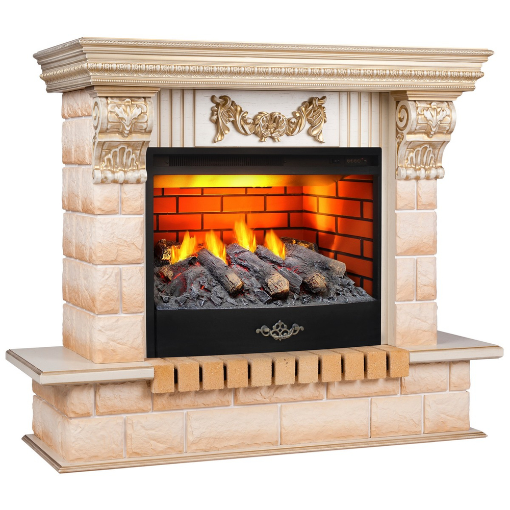 Электрокамин RealFlame Gracia 24/25,5 WT белый дуб с золотой патиной с очагом 3D Firestar 25,5