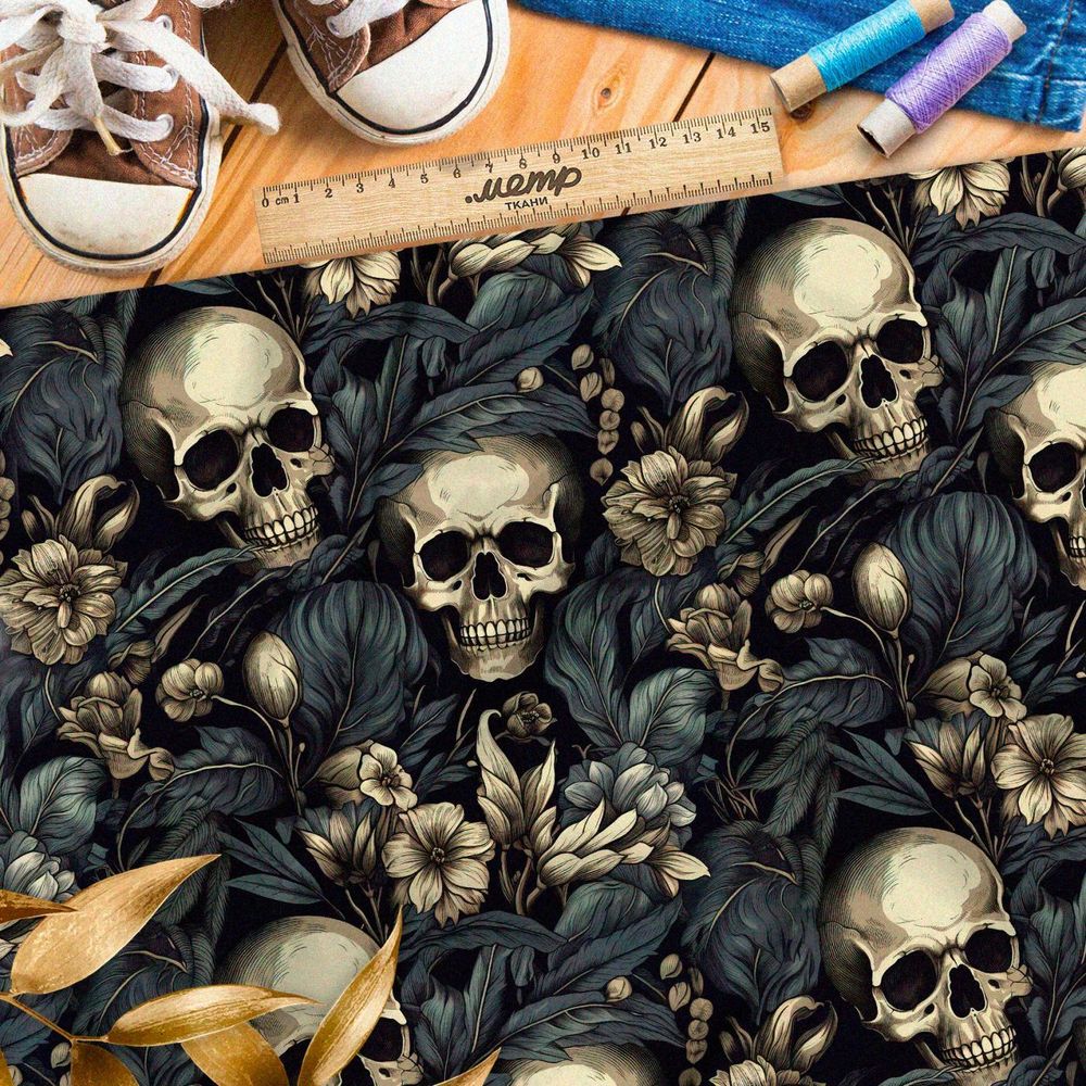 Ткань премиум бифлекс черепа в ночных цветах