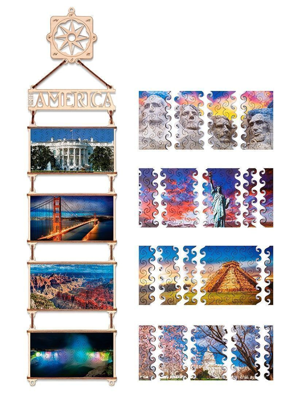 Деревянный пазл, двусторонний EWA Карта мира. Северная Америка (70x18 см)