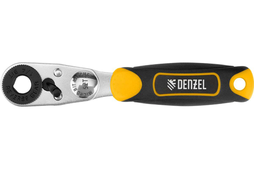 Ключ-трещотка для бит 1/4" Denzel 52 зуба, CrMo, адаптер для торцевых головок 11633