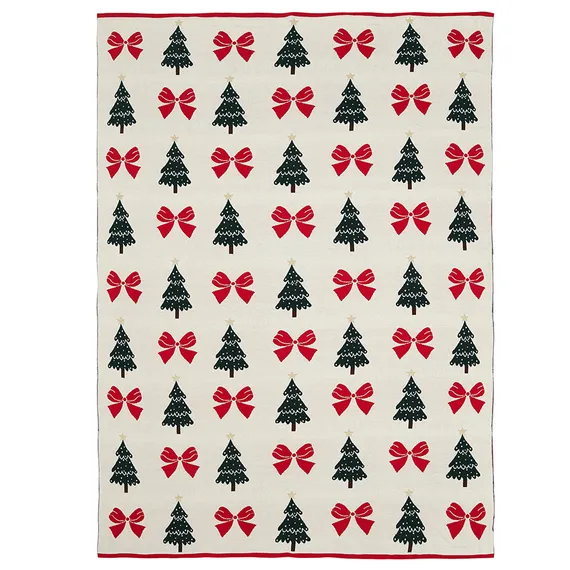 Плед из хлопка с новогодним рисунком christmas bows из коллекции new year essential, 130x180 см