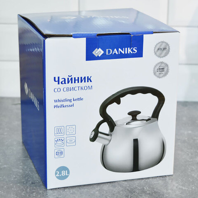 Чайник 2,8л нерж со свистком, зеркальный, нейлон, индукция, "Daniks" GS-04052A