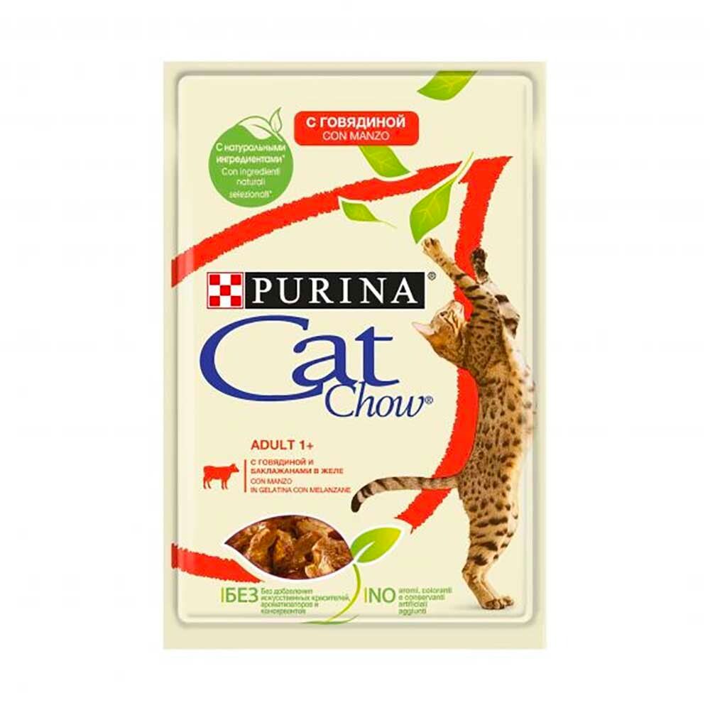 Cat Chow говядина/баклажаны в желе - консервы для кошек 85 г