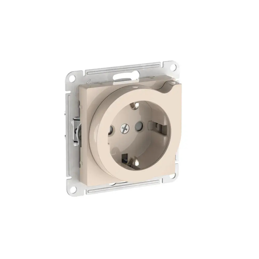 ATLASDESIGN РОЗЕТКА с заземлением со шторками с выталкивателем, 16А,мех.,быстрозажим. клем., БЕЖЕВЫЙ
