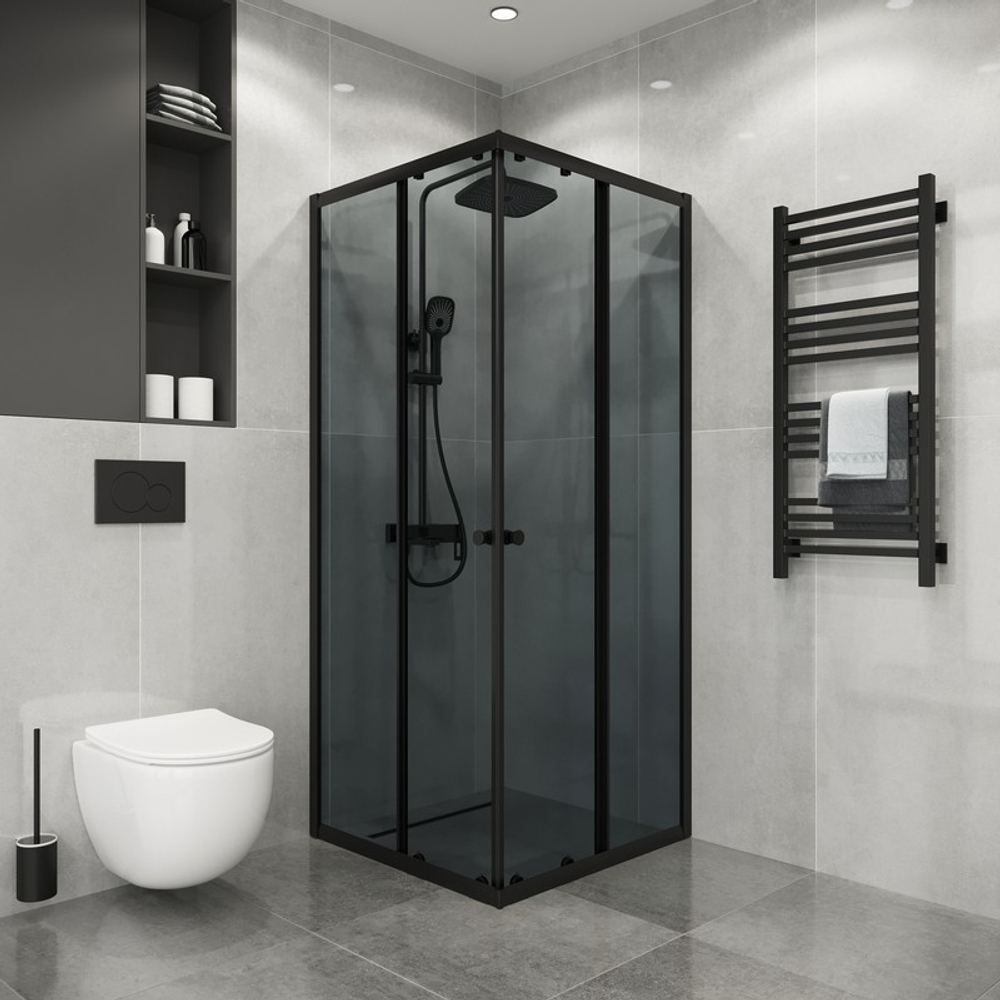 Душевое ограждение Niagara Eco NG-1010-14QT (100х100х190) квадрат,раздвижное,черный,стекло тонированное,1 место