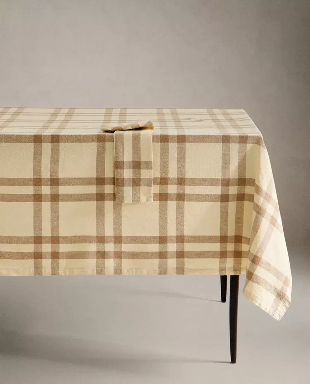 ZARA HOME КЛЕТЧАТАЯ ХЛОПЧАТОБУМАЖНАЯ СКАТЕРТЬ, ЖЕЛТО-ОРАНЖЕВЫЙ