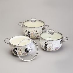 НАБОР КАСТРЮЛЬ ЭМАЛИРОВАННЫЙ, СЕРИЯ "LAVENDER CATS 6ПР. 2,0/2,8/3,8Л ДИА.18/20/22СМ