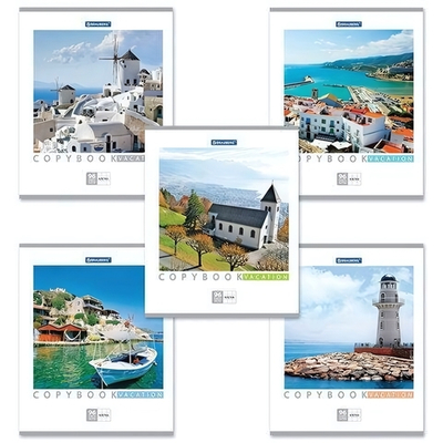 Тетрадь А5 96л. клетка "Каникулы" скоба, обложка картон, в ассорт. (BRAUBERG)