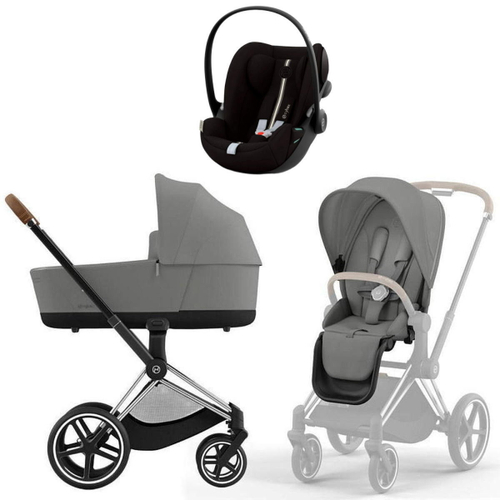 Коляска Cybex Priam IV Chrome Brown complete и автокресло Cloud G i-Size Moon Black Plus 3 в 1 Mirage Grey