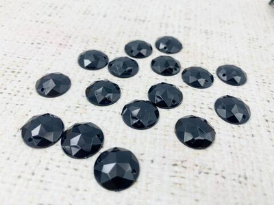 Стразы пришивные акрил, d 1,4 см, чёрный