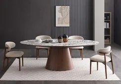 Стол овальный Ando 230х110 см, керамика Arabescato, шпон ореха