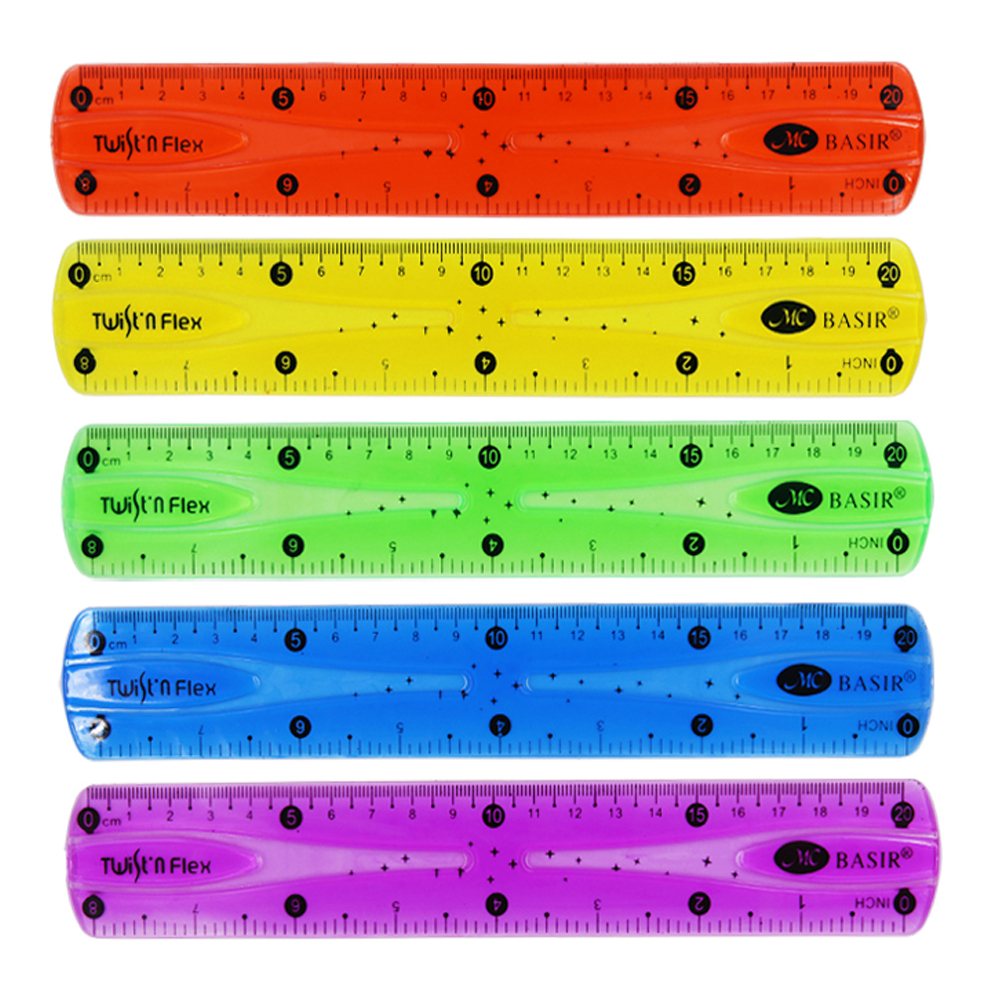 Линейка Basir пластиковая, гибкая, 20 см, ассорти