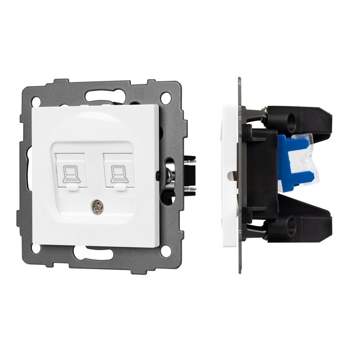 Механизм компьютерной розетки двойной SCT-MPC2-PL-WH-V (RJ-45, CAT6) Arlight 049854