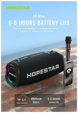 Портативная беспроводная Bluetooth колонка HOPESTAR A6 Max с микрофоном 80Вт/портативная акустика/блютуз колонка (Синяя)