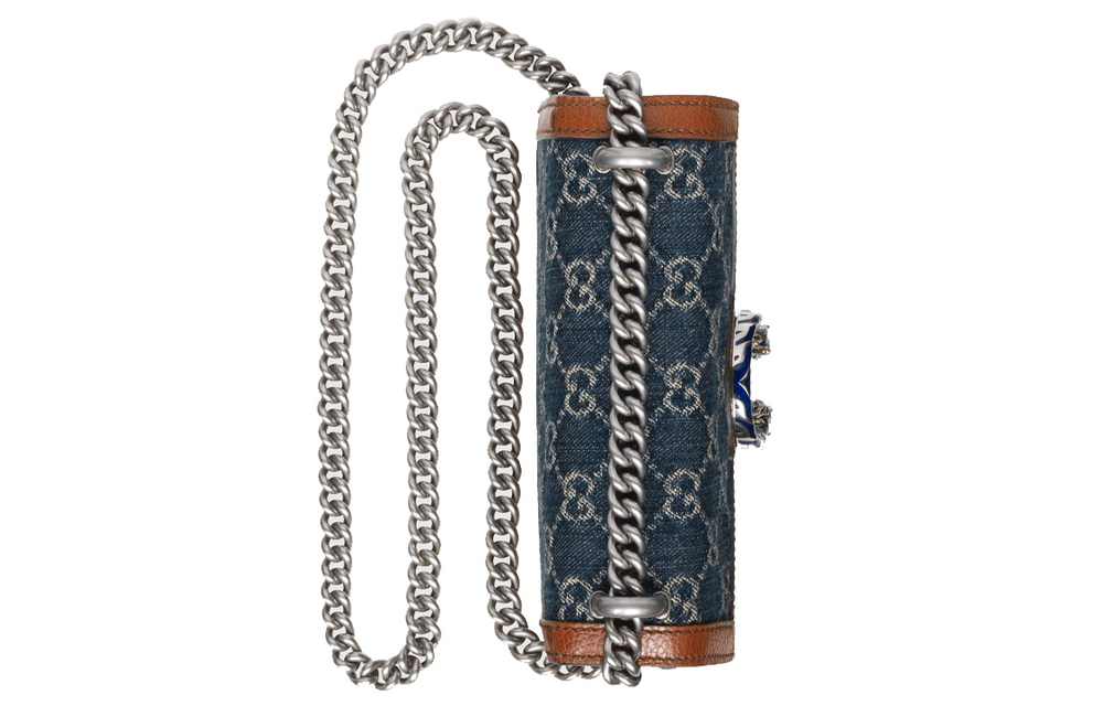 GUCCI Dionysus Denim With Leather Trim Crossbody Bag, Shoulder Bag Women"s Gray & Blue & Brown