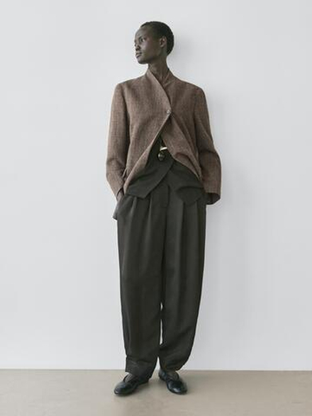 Massimo Dutti Брюки Саруэль из струящейся ткани, черный