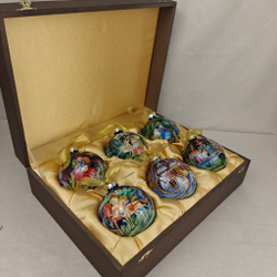 Сувенирный набор из 6-ти коллекционных ёлочных шаров " Сказки" с ручной росписью Палех