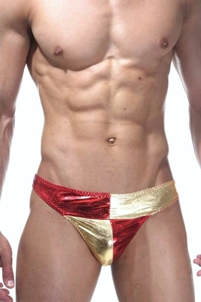 Мужские трусы-тонги с золотистыми вставками (Размер: L-XL) (Цвет: красный)