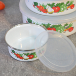 Набор мисок эмалированных 5 шт с крышками белый с рисунком FAMILIA