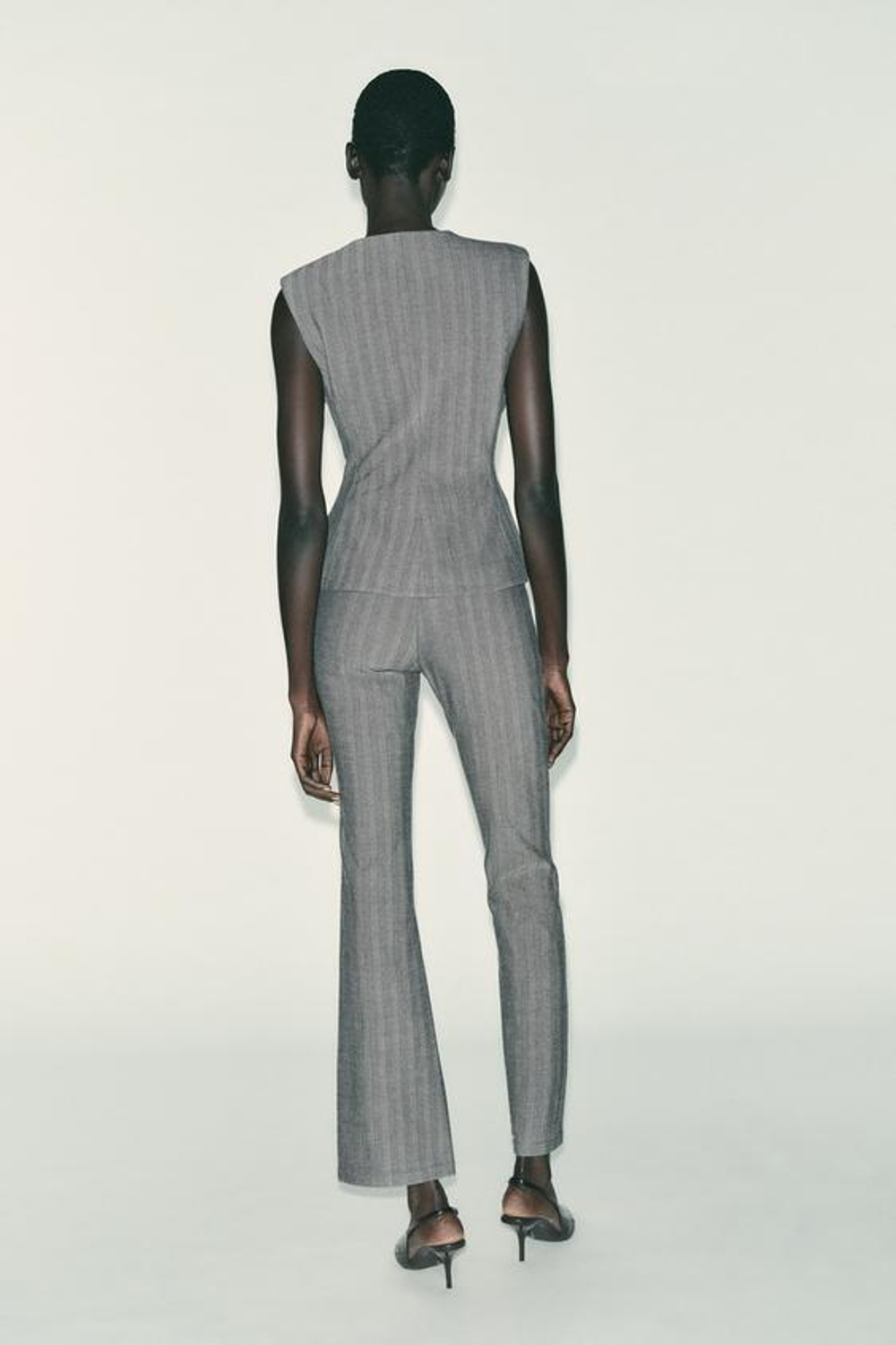 ZARA ЛЕГИНСЫ FLARE В ЕЛОЧКУ С РЕМНЕМ, СЕРЫЙ