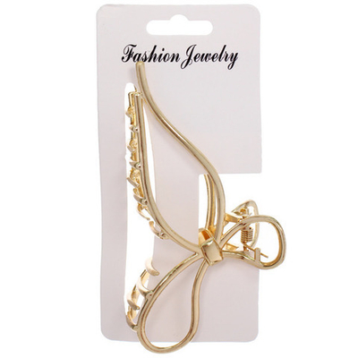 Заколка - краб для волос на блистере «PREMIUM», бантик, цвет золото, 11,5см