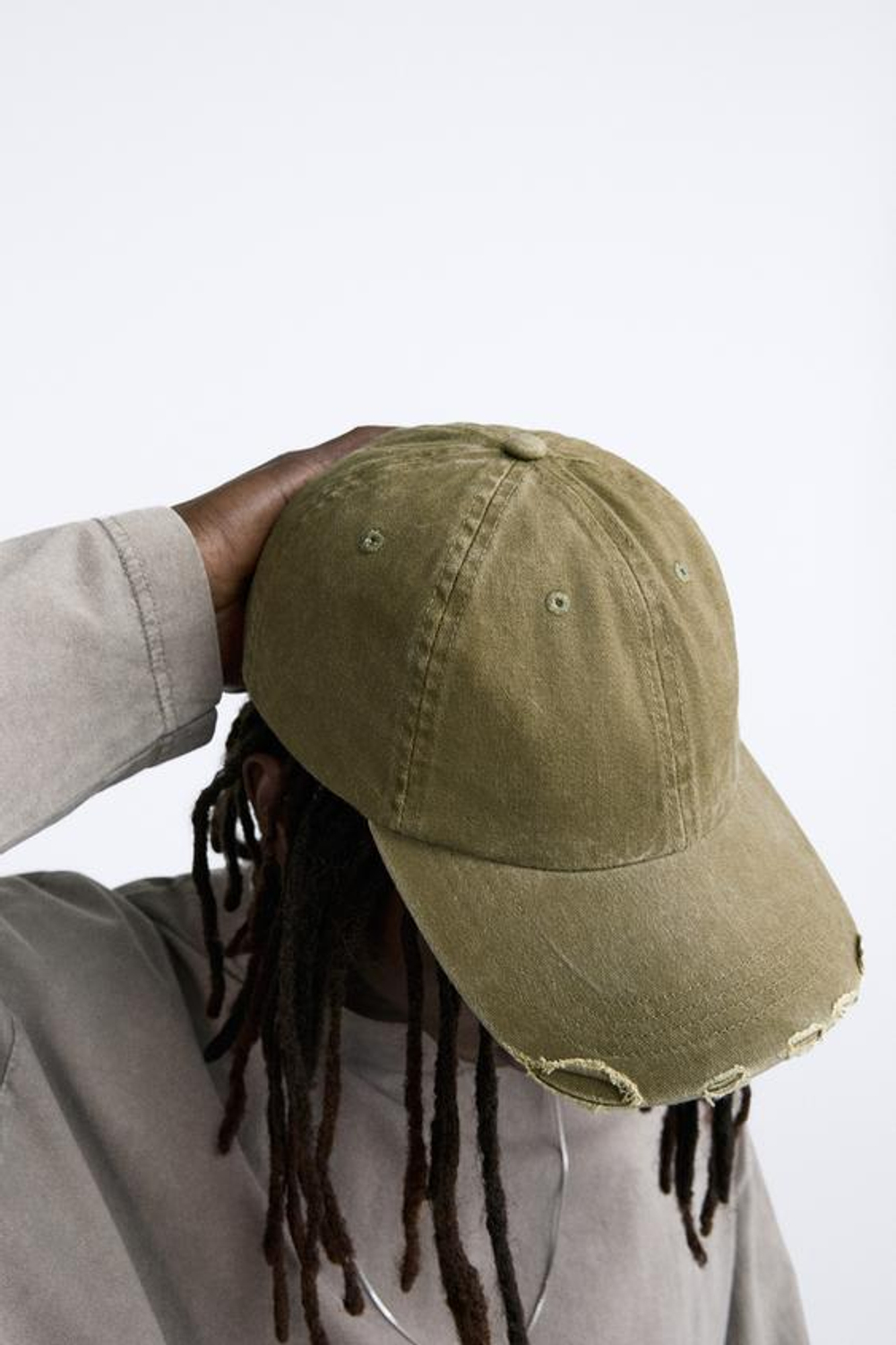 ZARA КЕПКА ИЗ СТИРАНОГО ДЕНИМА, ХАКИ